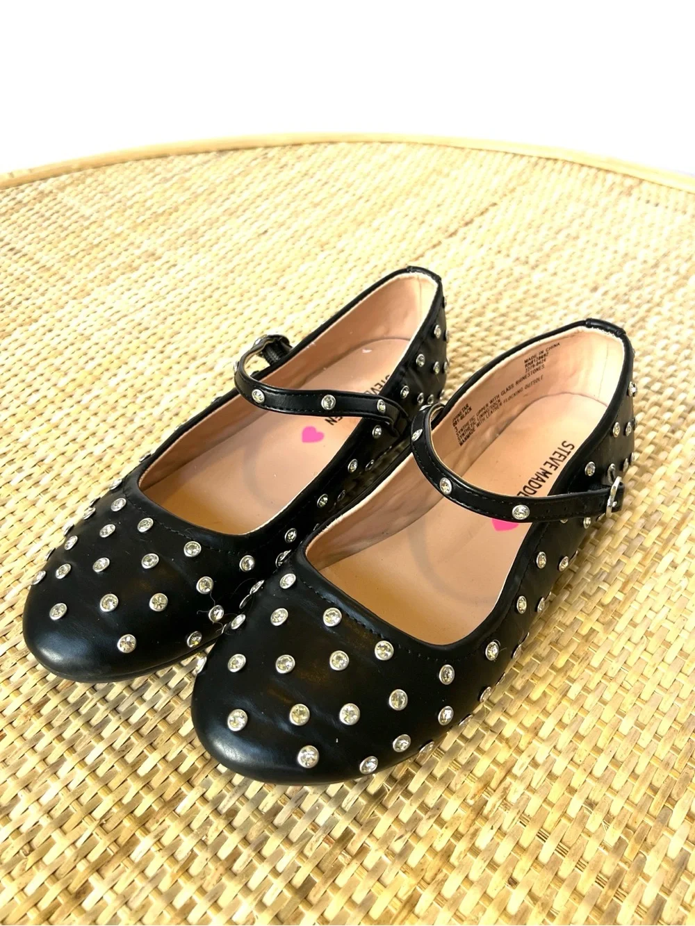 Steve Madden Jvinetar black Mary Jane flat vegan leather rhinestone studs Girl 3